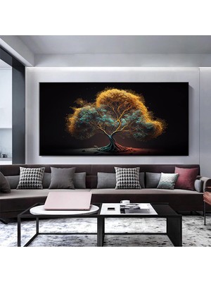 Dev Boy Modern Ağaç Kanvas – Renkli Soyut Duvar Sanatı; Altın Ağaç Kanvas Baskısı