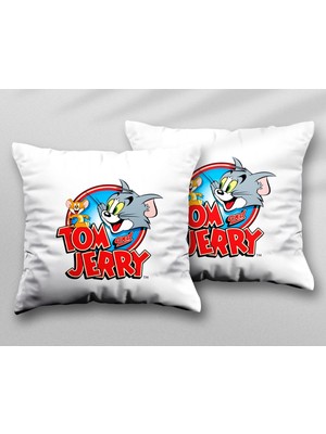 Tom ve Jerry En Çok Satılan Iki Adet Iki Tarafı Baskılı Yıkanabilir Yastık Kırlent Kılıfı
