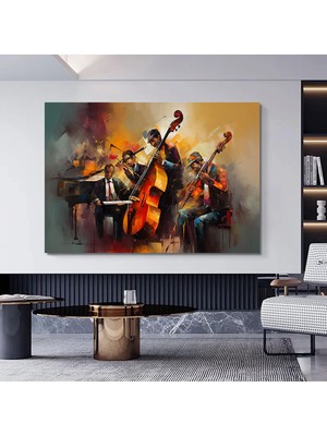 Caz Piyanisti Kanvas Tablosu, Müzik Tabloları, Yağlı Boya Kanvas, Caz, Orkestra, Blues, Saksafon