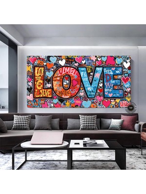 Banksy Graffiti Sanatı | Kalpli Graffiti Duvar Tablosu | Büyük Çok Renkli Set | Asılmaya Hazır