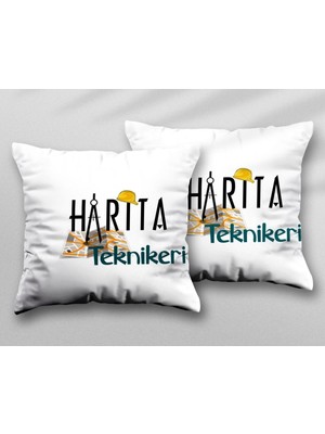 Kişiye Özel Harita Teknikeri Kask Iki Adet Iki Tarafı Baskılı Yıkanabilir Yastık Kırlent Kılıfı