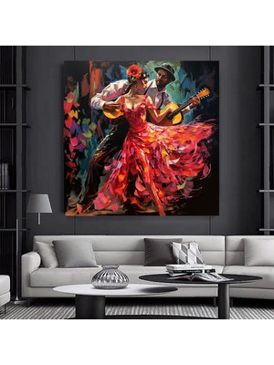Gitar Çalan Çift Tablosu, Renkli Kanvas Duvar Dekoru