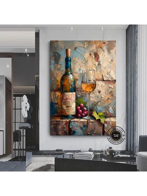 Şarap Şişesi ve Kadeh Kanvas Duvar Sanatı – Kırmızı Şarap Sanatı; Meyve ve Şarap Temalı Asmaya Hazır