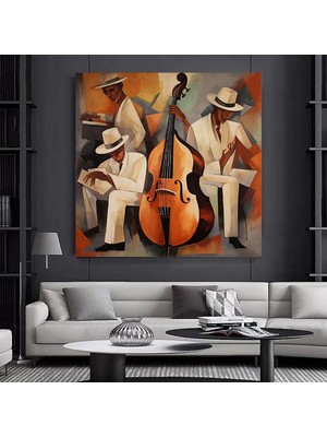 Afrika Caz Sanatı, Afrika Kanvası, Caz Yağlı Boya Tablosu, Piyanist Duvar Sanatı, Saksafon Kanvası