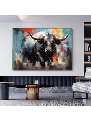 Boğa Kanvas Tablosu; Renkli Boğa; Boğa Resim Sanatı; Boğa Duvar Dekoru; Highland Ineği; Soyut Boğa K