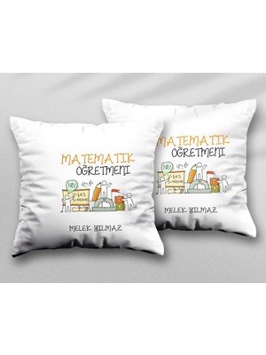 Kişiye Özel Matematik Öğretmeni Pergel Iki Adet Iki Tarafı Baskılı Yıkanabilir Yastık Kırlent Kılıfı