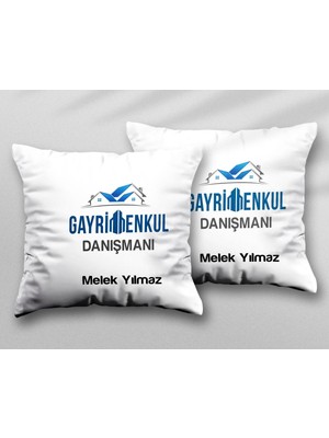 Kişiye Özel Gayrimenkul Danışmanı Iki Adet Iki Tarafı Baskılı Yıkanabilir Yastık Kırlent Kılıfı