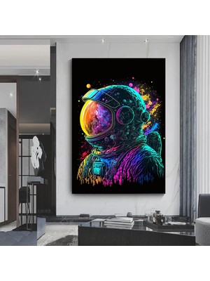 Renkli Soyut Astronot Tablosu – Graffiti Tarzı Astronot Sanatı; Baskı Veya Kanvas