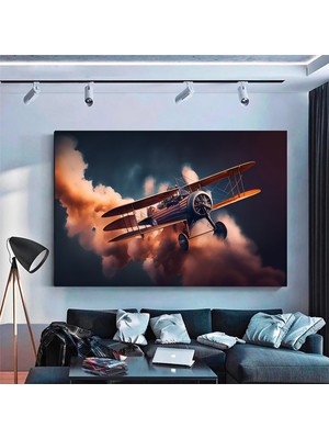 Uçak Kanvas Posteri, Vintage Tarzlı Çok Panelli Duvar Sanatı, Oturma Odası Için