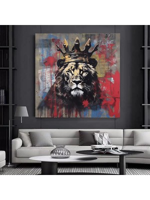 Soyut Graffiti Aslan Tablosu, Renkli Hayvan Sokak Sanatı, Oturma Odası Dekoru