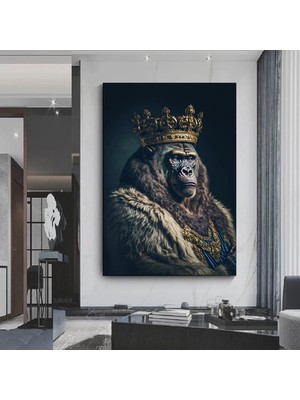 Taçlı King Kong Gorili Kanvas Tablosu; Maymun Duvar Sanatı; Poster Hediye; Ev Dekoru