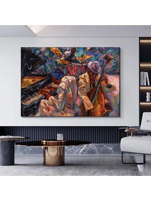 Afrika Caz Sanatı; Afrika Kanvas; Caz Duvar Sanatı; Caz Yağlı Boya Kanvas; Piyanist Duvar Sanatı; Mü