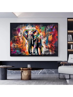 Banksy Tarzı Fil Kanvas Sanatı; Pop Art Fil; Grafiti Fil Dekoru