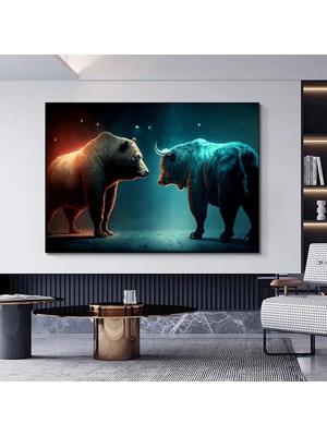 Boğa ve Ayı Kanvas Duvar Dekoru, Boğa ve Ayı Baskı Sanatı