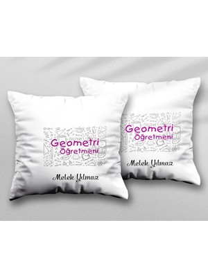 Kişiye Özel Geometri Öğretmeni Şekil Iki Adet Iki Tarafı Baskılı Yıkanabilir Yastık Kırlent Kılıfı