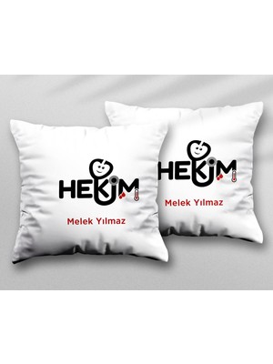 Kişiye Özel Hekim Kan Iki Adet Iki Tarafı Baskılı Yıkanabilir Yastık Kırlent Kılıfı