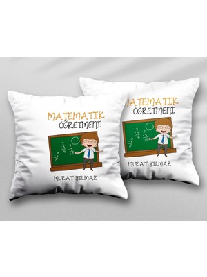 Kişiye Özel Matematik Öğretmeni Tahta Iki Adet Iki Tarafı Baskılı Yıkanabilir Yastık Kırlent Kılıfı