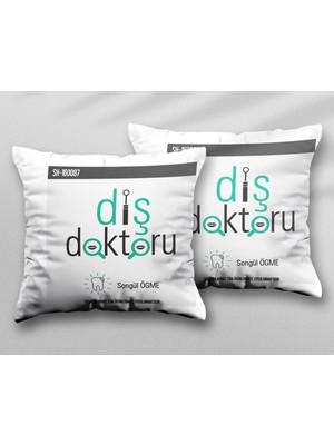 Kişiye Özel Diş Doktoru Diş Iki Adet Iki Tarafı Baskılı Yıkanabilir Yastık Kırlent Kılıfı