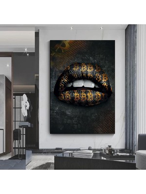 Bitcoin Sembollü Dudak Kanvas Duvar Sanatı, Seksi Dudak Baskısı, Bitcoin Kanvas Sanatı