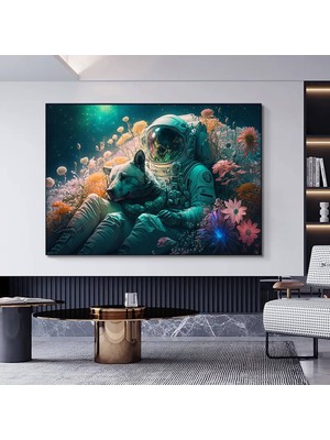 Köpek ve Astronot Kanvas Tablo – Astronot Temalı Duvar Dekoru