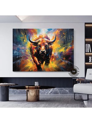 Boğa Graffiti Duvar Sanatı, Hayvan Boğa Sanatı Graffiti Baskısı, Modern, Kentsel