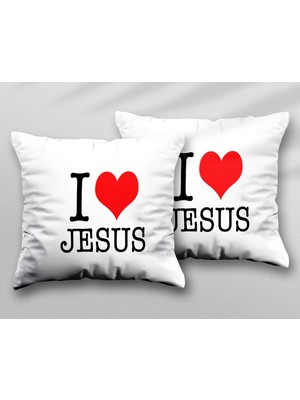 Eu Amo Jesus I Love Jesus Iki Adet Iki Tarafı Baskılı Yıkanabilir Yastık Kırlent Kılıfı