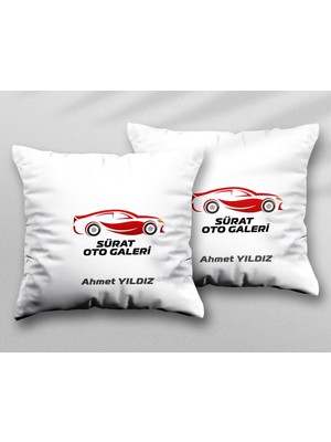 Kişiye Özel Oto Galeri Logolu Iki Adet Iki Tarafı Baskılı Yıkanabilir Yastık Kırlent Kılıfı
