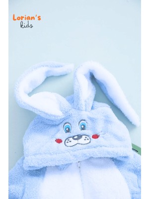 Welsoft Erkek Mavi Tavşan Yumuşak Peluş Fermuarlı Bebek Tulumu - 5 Yaş