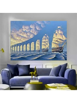 Gökyüzünden Köprü Kanvas Tablosu – Korsan Gemisi Duvar Dekoru; Deniz ve Gökyüzü Manzarası