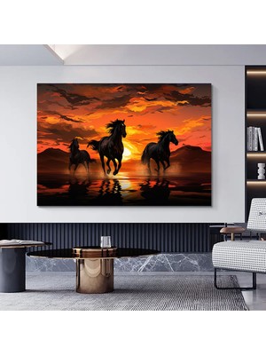 Koşan Atlar Kanvası, Yürüyen At Posteri, Renkli At Temalı Ev Dekoru