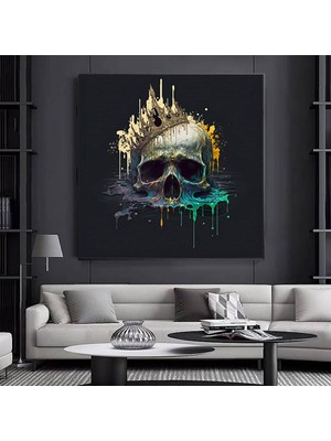 Kanvas Duvar Sanatı; Dev Kanvas; Kafatası Kral Posteri; Siyah ve Altın Duvar Sanatı; Trendy Duvar Sa