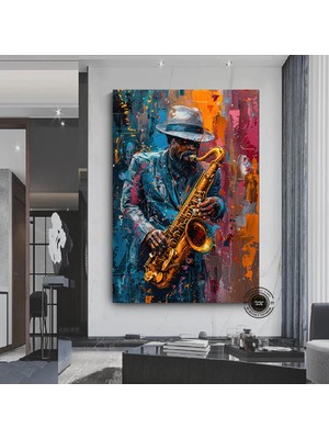 Afrika Caz Sanatı; Afrika Kanvas; Caz Duvar Sanatı; Caz Yağlı Boya Kanvas; Siyah Müzisyen Kanvas; Sa