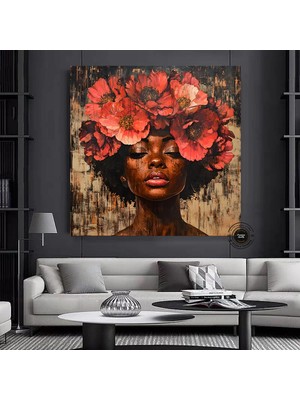 Çiçekli Afrikalı Kadın Portresi, Renkli Soyut Afrikalı Kadın Sanatı