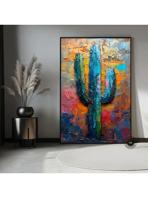 Kaktüs Temalı Çok Renkli Kanvas, Çöl ve Minimalist Tarzda Duvar Sanatı