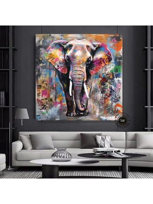 Pop Art Fil Kanvası, Graffiti Tarzı Fil Duvar Dekoru, Renkli Hayvan Temalı Ev Sanatı
