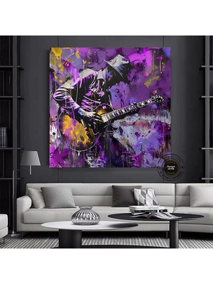 Renkli Gitar Çalan Adam; Soyut Adam Duvar Sanatı; Enstrümantal Sanat Eseri; Enstrümantal Duvar Dekor
