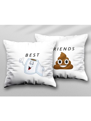Tuvalet Kağıdı And Bok Best Friends Iki Adet Iki Tarafı Baskılı Yıkanabilir Yastık Kırlent Kılıfı
