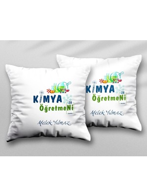Kişiye Özel Kimya Öğretmeni Nikel Iki Adet Iki Tarafı Baskılı Yıkanabilir Yastık Kırlent Kılıfı
