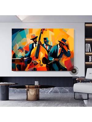 Siyah Caz Müzik Kanvas Baskısı, Afro-Amerikan Caz Kulübü Sanatı, Caz Tablosu, Orkestra Kanvası