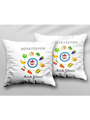 Kişiye Özel Diyetisyen Tm Iki Adet Iki Tarafı Baskılı Yıkanabilir Yastık Kırlent Kılıfı