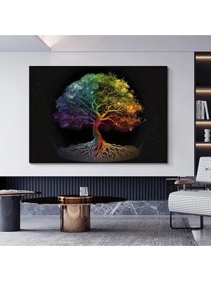 Yaşam Ağacı Kanvas Tablo; Kanvas Ev Dekoru; Oturma Odası Duvar Sanatı; Ağaç Baskısı; Renkli Kanvas;
