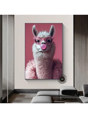 Pembe Gözlüklü Sakız Çiğneyen Lama Kanvas Tablo – Soyut ve Stil Sahibi Ev Dekoru