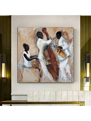 Afrika Caz Sanatı; Afrika Kanvası; Caz Duvar Sanatı; Caz Yağlı Boya Kanvas; Piyanist Duvar Sanatı; M