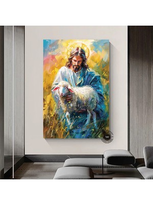 Isa Kanvas Tablosu; Dini Hediye; Hristiyan Duvar Dekoru; Kutsal Kitap Sanatı; Isa Kuzu Kucağında Yağ