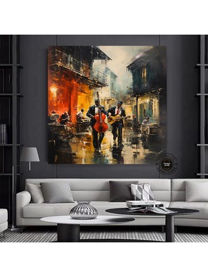 Sokak Müzisyenleri Kanvas Baskısı; Müzisyen Tablosu; Soyut Müzisyen Duvar Sanatı; Müzisyen Kanvası