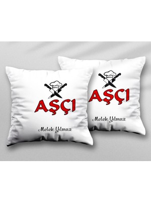 Kişiye Özel Aşçı Iki Adet Iki Tarafı Baskılı Yıkanabilir Yastık Kırlent Kılıfı
