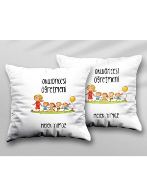 Kişiye Özel Okul Öncesi Öğretmeni Bln Iki Adet Iki Tarafı Baskılı Yıkanabilir Yastık Kırlent Kılıfı