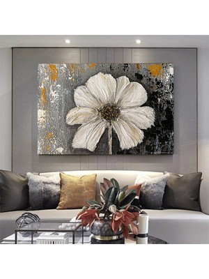 Beyaz Çiçekli Kanvas Tablo – Şakayık Çiçeği; Banyo Duvar Sanatı; Çiçek Tablosu