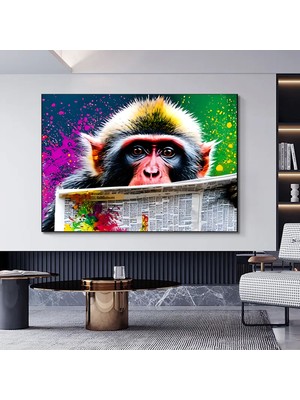 Soyut Graffiti Maymun – Komik Gorilla Duvar Sanatı; Renkli Şempanze Kanvas Dekor; Graffiti Maymun Sa