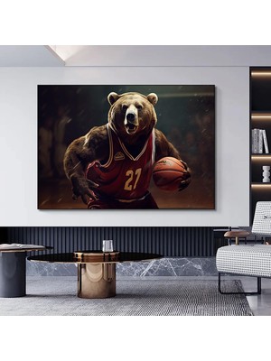 Basketbolcu Pozundaki Ayı Kanvas Baskısı, Ayı Duvar Tablosu